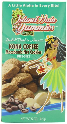 Island Hula Yummies Macadamia Nut Bite-Size cookies, Kona Coffee, 5 Ounce
