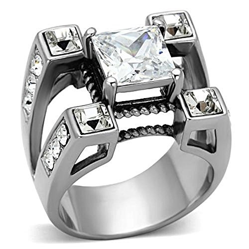 Men's 316L Stainless Steel Clear Square Large Split Band Ring, Size 9