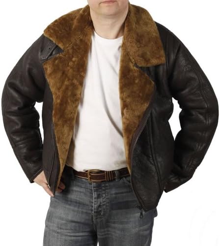 Simons Leather Men's Cross Over Sheepskin Flying Jacket Large Brown