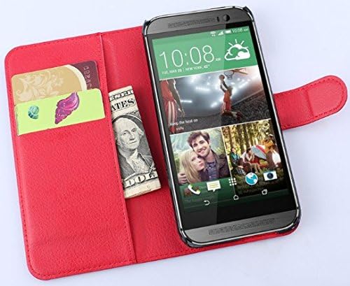 M9 Case,HTC One M9 Leather Case, [Kickstand Feature] [Perfect Fit] HTC One M9 Wallet Case, Luxury Wallet PU Leather Case Flip Cover Built-in Card Slots . (wallet  Red)