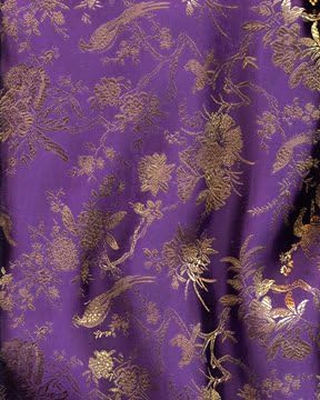45" Chinese Brocade Fabric, Bird In Tree, Plum - by the yard