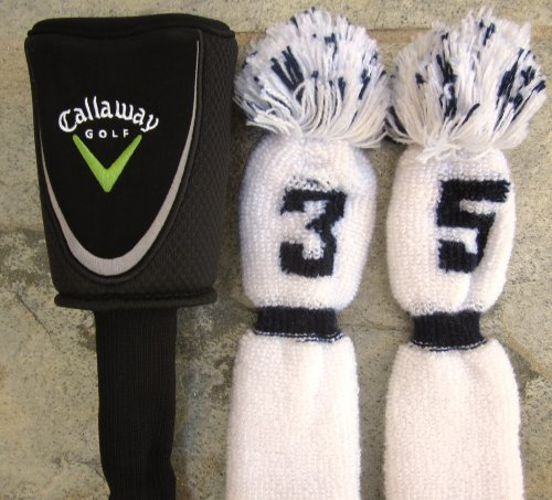 Callaway Vintage Knit Golf Club Headcovers 1,3,5 Set Driver Woods Black & White Retro Club Head Covers