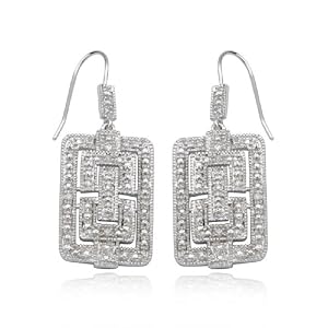 Sterling Silver Diamond Accent Rectangular Drop Earrings