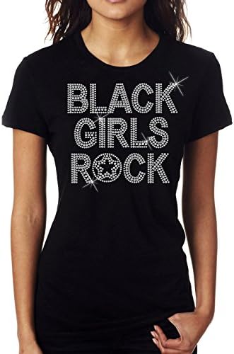 Black Girls Rock Women's Tee T-shirt Crystal Rhinestones Slim Fit Shirt (medium, black)
