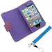 GTMax Premium Purple Folio Wallet Leather Cover Case + Blue Wrist Strap for Apple Ipod Touch Itouch 8GB 32GB 64GB 4G 4th Generation 4