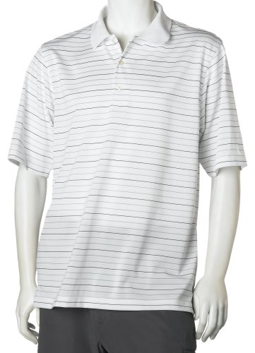 PGA Tour Men's Short Sleeve Poly Performance Golf Stripe Shirt, Bright White, X-Large