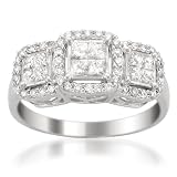 14k White Gold Princess-cut & Round Composite Diamond Engagement Ring (1 cttw, H-I, I1-I2)