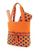 Monogrammable Orange & Blue Polka Dot Quilted (3) Piece Diaper Bag
