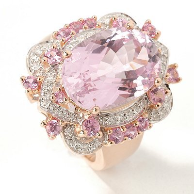 14K Rose Gold Kunzite, Pink Sapphire & Diamond Ring