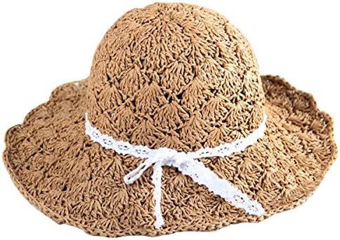 CY Summer Foldable Straw Hat Cap Wide Brim Beach Sun Visor Hat,Coffee-Little Girl,Small