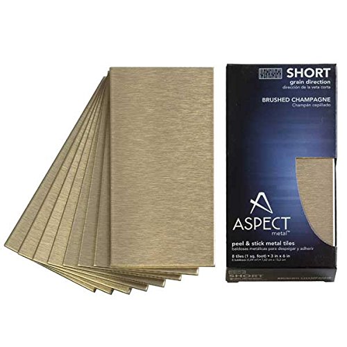 Aspect Peel and Stick Backsplash 3inx6in Brushed Champagne Short Grain Metal Tile for Kitchen and Bathrooms