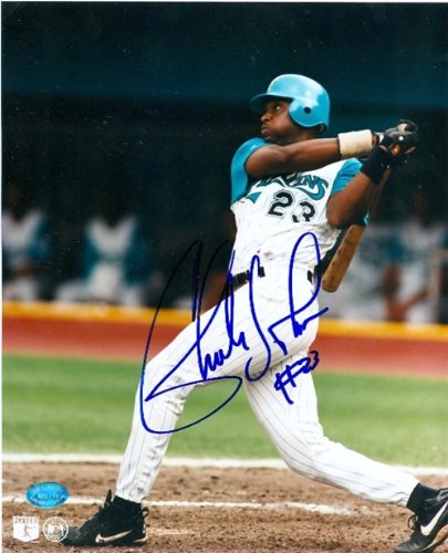 Charles Johnson Autographed/Hand Signed 8x10 Photo (Florida Marlins 1997 World Champion Gold Glove C