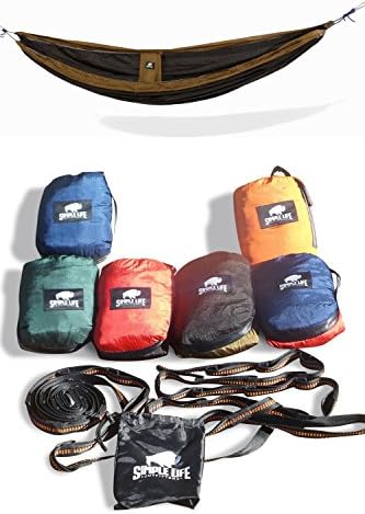 Ultimate Outdoor Nylon Portable Camping Hammock for Two, with Free ($23 Value) Heavy Duty 10ft 16 Loop Tree Straps . Lightweight, Compact Portable for Camping, Hiking, Made of Durable Parachute Nylon