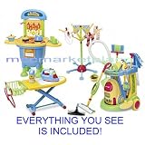 KIDSPRETENDPLAYTOYKITCHENSET+LAUNDRY+CLEANINGTROLLEYW/VACUUM/SWEEPER&MOP+IRONINGBOARD+MORE!