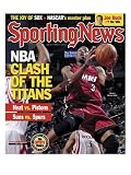 Sporting News Magazine June 03, 2005 - NBA Clash of the Titans - Miami Heat and Detroit Pistons Photographic Poster Print, 9x12