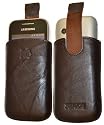 Original Suncase Tasche fuer / Samsung Star 3 (S5220) / Leder Etui Handytasche Ledertasche Schutzhuelle Case Huelle *Spezielle Anfertigung - Lasche mit Rueckzugfunktion* In Wash-Braun