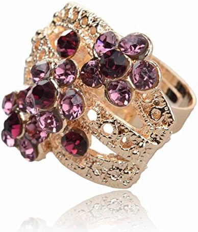 Purple Gold Plated Adjustable Rhinestone Cocktail Finger Ring
