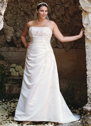 David's Bridal Wedding Dress: A-line Side Drape Strapless Gown Style 9v9665