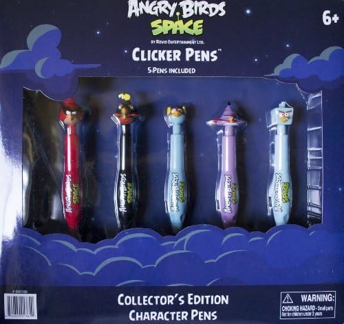 Angry Birds Space Clicker Pens SET OF FIVE!!! Super Red Bird, Ice Bird, Lightning Bird, Bomb, Lazer Bird by ROVIO ENTERTAINMENT