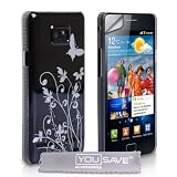 Butterfly Nuovo Qualit� Nero E Argento Farfalla Floreale Modello Custodia Per Samsung Galaxy S2 i9100 Con Libero Schermo Pellicola Protezione Da Yousavedi Yousave