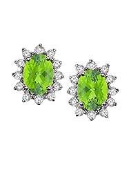 Tommaso Design (tm) Oval 8x6 mm Genuine Peridot and Diamond Earrings