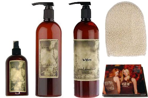 Wen Hair shampoo:WEN® Sweet Almond Mint - 32 Oz. Cleansing Conditioner-32 Oz Body Cleansing Creme and 12 Oz Replenishing Treatment Mist Images