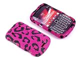Smile Case Pink Leopard Cheetah Bling Rhinestone Crystal Jeweled Snap on Full Cover Case for Blackberry Bold Touch 9900 9930 (9900-Bling Leopard Pink)