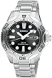 Stainless Steel Diver Solar Quartz Link Bracelet Black Dial
