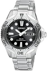 Stainless Steel Diver Solar Quartz Link Bracelet Black Dial