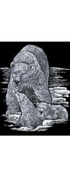 Silver Foil Engraving Art Polar Bear & Cubs