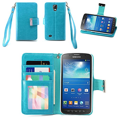 IZENGATE Samsung Galaxy S4 Active I9295 Executive Premium PU Leather Wallet Flip Case Cover Folio Stand (Turquoise Blue)