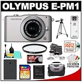 Olympus PEN Mini E-PM1 Micro 4/3 12.3 MP Digital Camera & 14-42mm MSC II R Lens (Silver/Silver) with 32GB Card + Battery + Case + Lens Set + UV Filter + Tripod + Cleaning & Accessory Kit