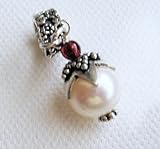 January, Silver, Garnet Gemstone, Freshwater Pearl Birthstone,charm, Bead European