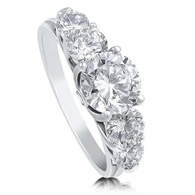 Sterling Silver 925 Round Prong-Set Cubic Zirconia CZ 5-Stone Ring - Ideal Gift For Mother, For Her, Birthday, Anniversary, Bridal, Wedding, Engagement