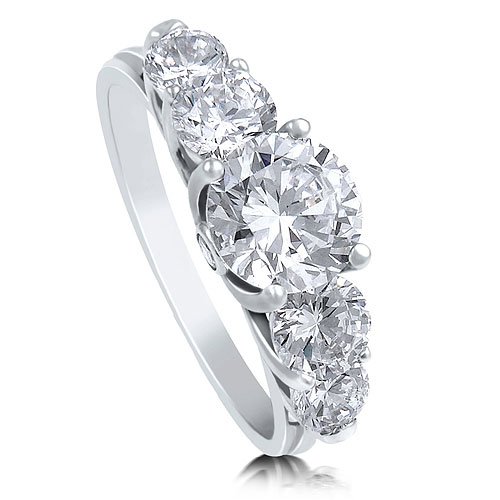 Sterling Silver 925 Round Prong-Set Cubic Zirconia CZ 5-Stone Ring - Nickel Free Engagement Wedding Ring