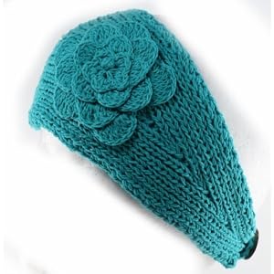 Buy 100% Handmade Thin Knit Flower Headband best for Ponytail Styling, Aqua by NYGIftStop Headband