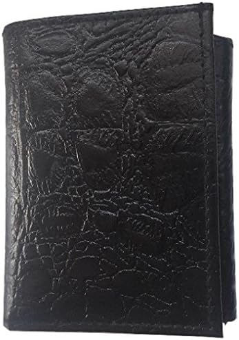 Men's HANDMADE Crocodile Alligator Pattern GENUINE LEATHER Black Brown Tri-fold ID WALLET (Black)