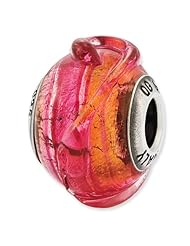 Sterling Silver s Italian Pink W/textured Lines Glass Bead by Reflection Beads, Best Quality Free Gift Box Satisfaction Guaranteed