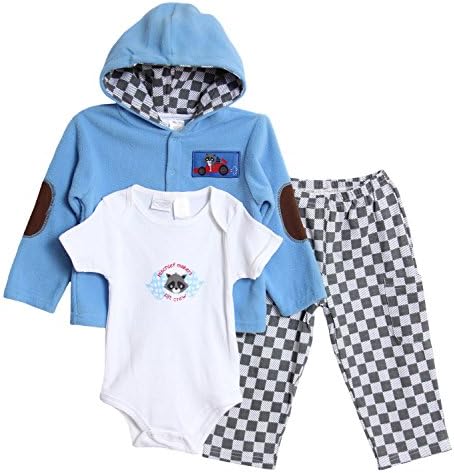 Kathy Ireland Baby Baby Boys' 3 Piece Blue Polar Fleece Hoodie Bodysuit Set
