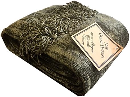 CozyLinen New Orient Design 100% Rayon Chenille Tasseled Blanket Throw 50" L x 72" H, Dark Green