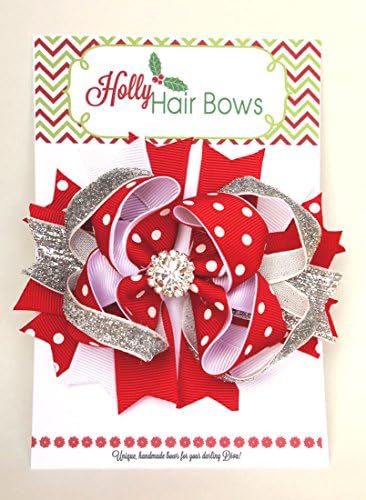 Holly Hair Bows- Boutique and Beautiful Christmas Bows for Girls (Red Sparkle)