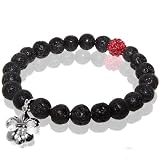 Lava Rock Stretch Bracelet with Fleur De Lis Charm & Red Rhinestone Bead Accent