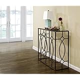 Glamour Home Aaralyn Metal Console Table Dark Slate Color Mirrored Glass Top Entry-way Hallway Accent Table