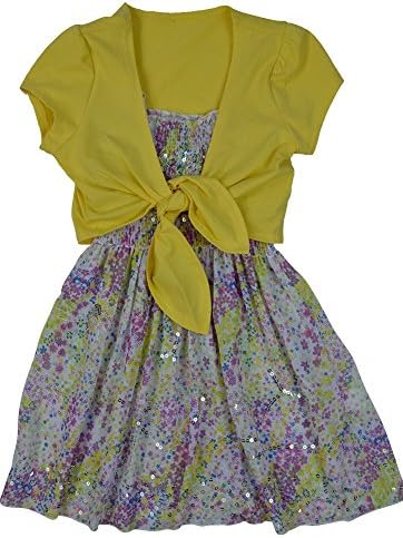 LnLClothing Girl's 3 Piece Short Sleeve Dress and White Leggings, Yellow, M(10/12)