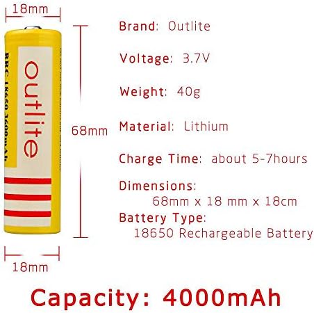 Outlite 1pcs 3.7V 18650 3600mAh Protected Lithium Li-ion Rechargeable Battery for LED Light& Headlight& Headlamp& Handheld Flashlight& Torch with 1pcs Quick Smart Charger