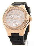 Invicta Womens 1645 Angel Collection Rose Gold-Tone Large Crystal Bezel Black Polyurethane Watch