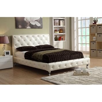 White Platform Bed Diamond Crystal Tufting - Queen