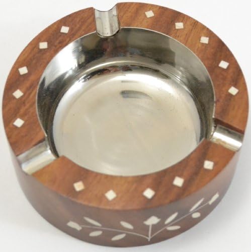 Beautifully Carved Wooden Ash Tray with Acrylic Work