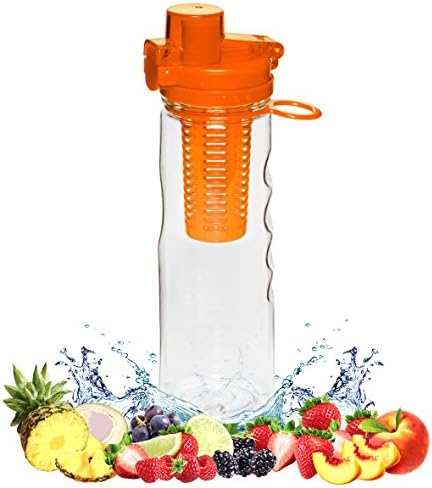 FlavFusion 25 oz Infuser Water Bottle with Locking Flip Top Lid (Orange)