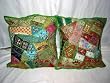 2 Toss Pillow Shams Green Beaded Sari Patchwork Cushion Covers 16"